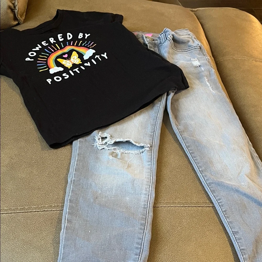 Black Graphic Tee and Light Grey Distressed Jeans